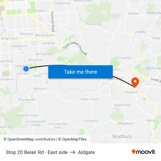Stop 20 Belair Rd - East side to Aldgate map