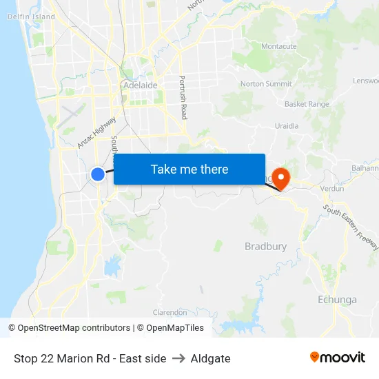 Stop 22 Marion Rd - East side to Aldgate map