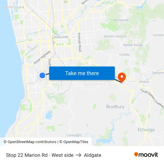 Stop 22 Marion Rd - West side to Aldgate map
