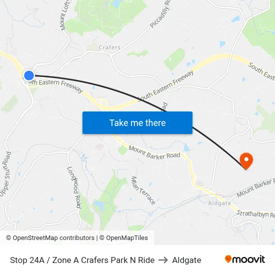 Stop 24A / Zone A Crafers Park N Ride to Aldgate map