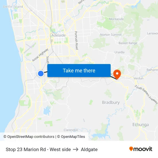 Stop 23 Marion Rd - West side to Aldgate map