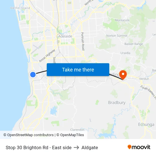 Stop 30 Brighton Rd - East side to Aldgate map