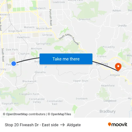 Stop 20 Fiveash Dr - East side to Aldgate map