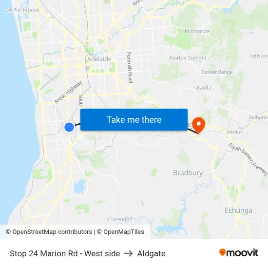 Stop 24 Marion Rd - West side to Aldgate map