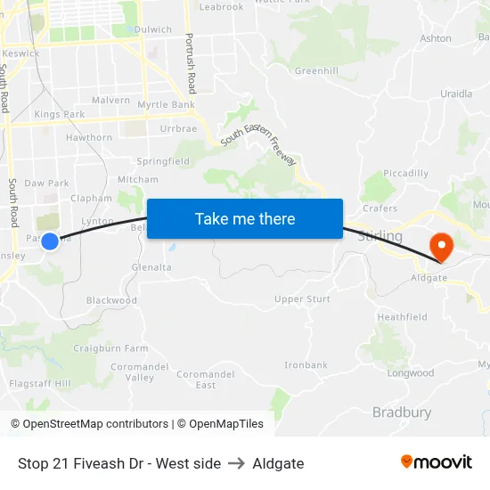 Stop 21 Fiveash Dr - West side to Aldgate map