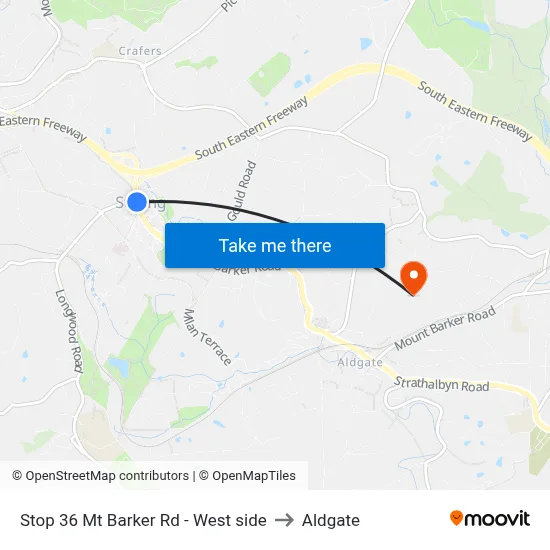 Stop 36 Mt Barker Rd - West side to Aldgate map