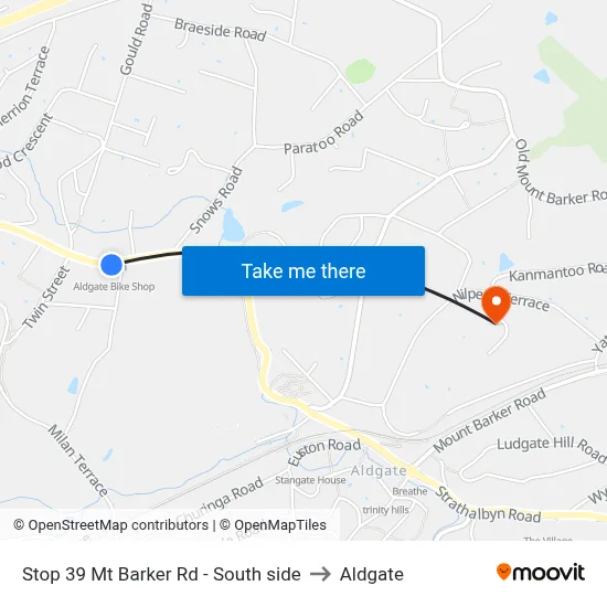 Stop 39 Mt Barker Rd - South side to Aldgate map