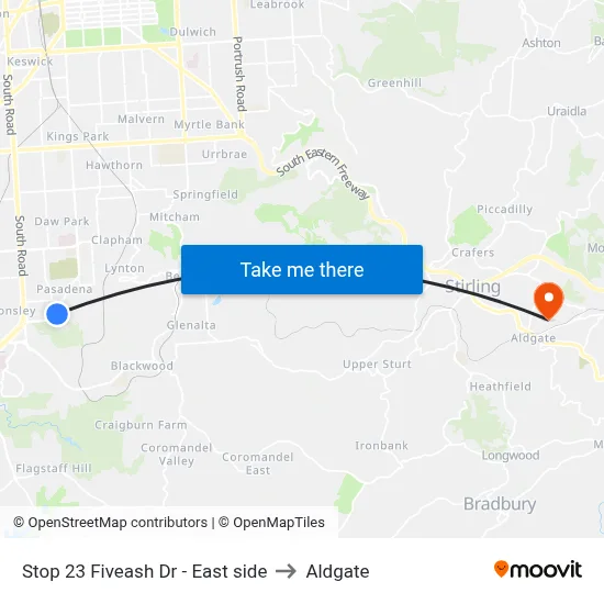 Stop 23 Fiveash Dr - East side to Aldgate map