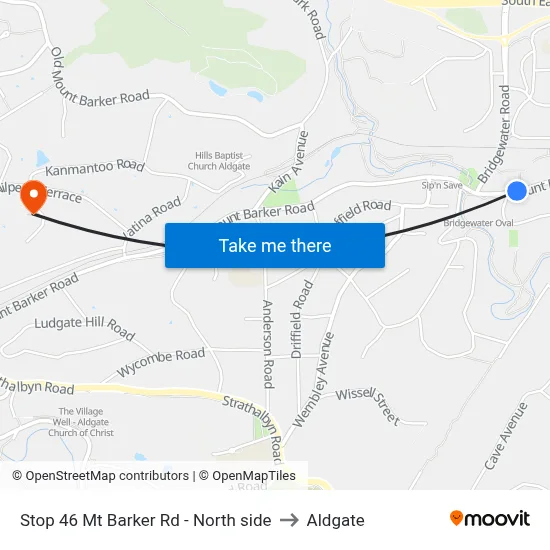 Stop 46 Mt Barker Rd - North side to Aldgate map