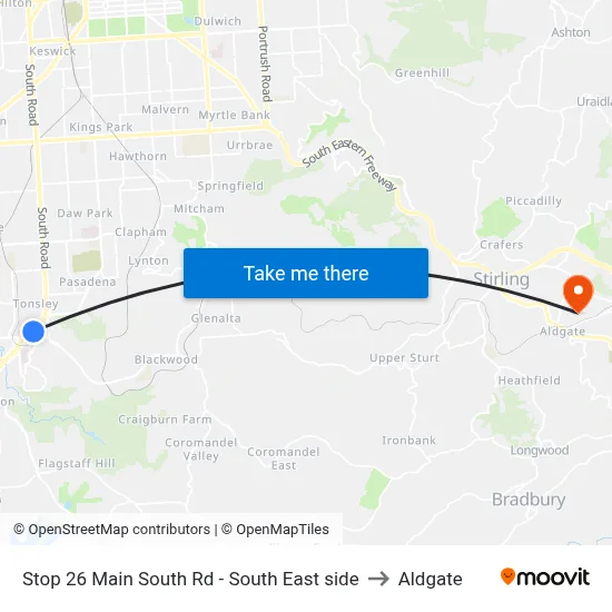 Stop 26 Main South Rd - South East side to Aldgate map