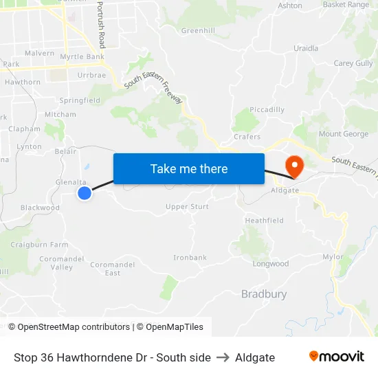 Stop 36 Hawthorndene Dr - South side to Aldgate map