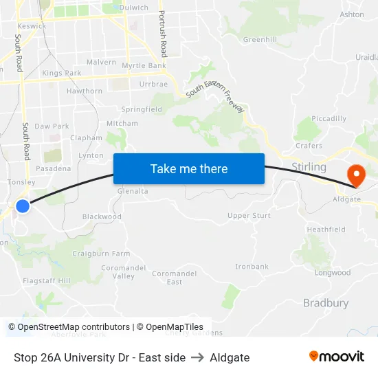 Stop 26A University Dr - East side to Aldgate map