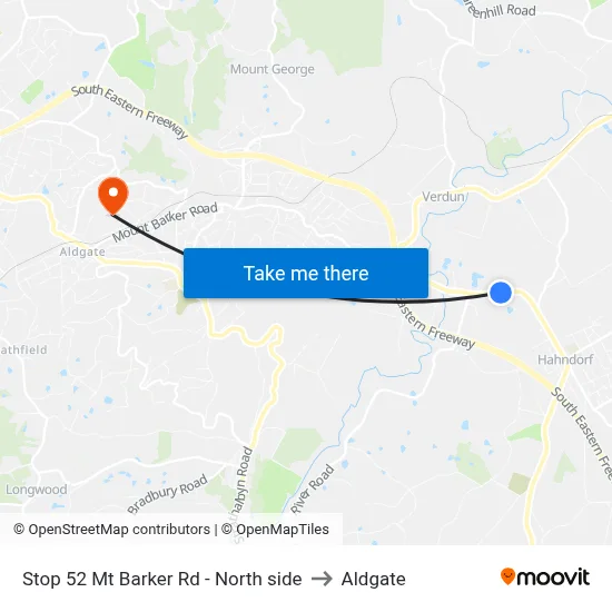 Stop 52 Mt Barker Rd - North side to Aldgate map