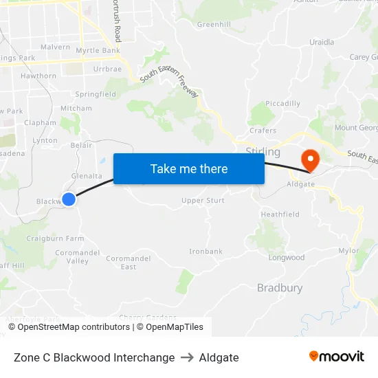 Zone C Blackwood Interchange to Aldgate map