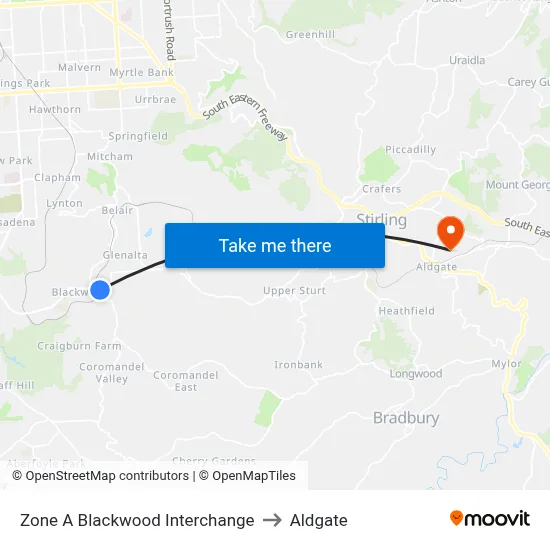 Zone A Blackwood Interchange to Aldgate map