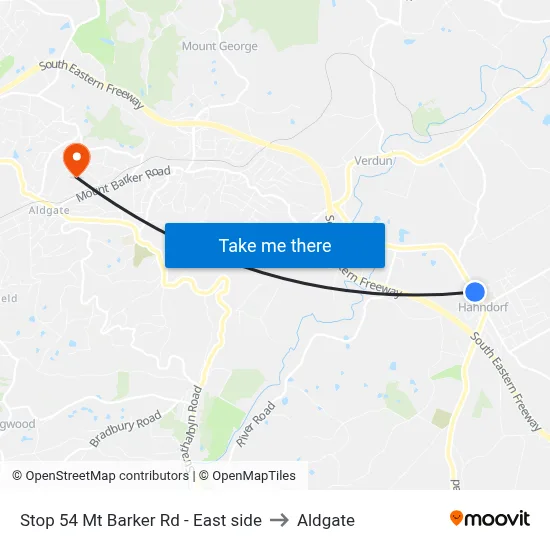 Stop 54 Mt Barker Rd - East side to Aldgate map