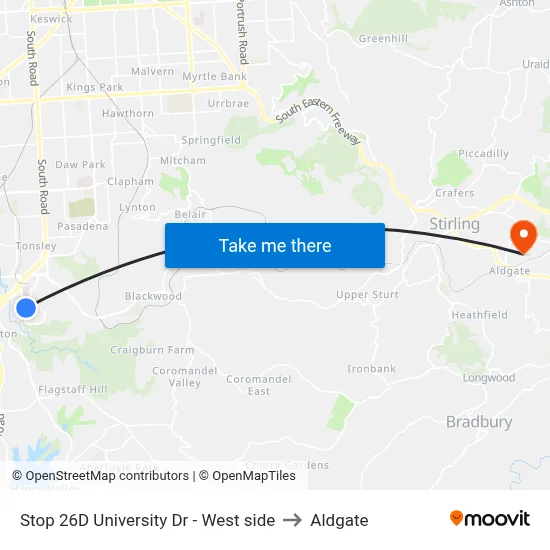 Stop 26D University Dr - West side to Aldgate map