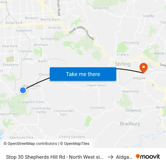 Stop 30 Shepherds Hill Rd - North West side to Aldgate map