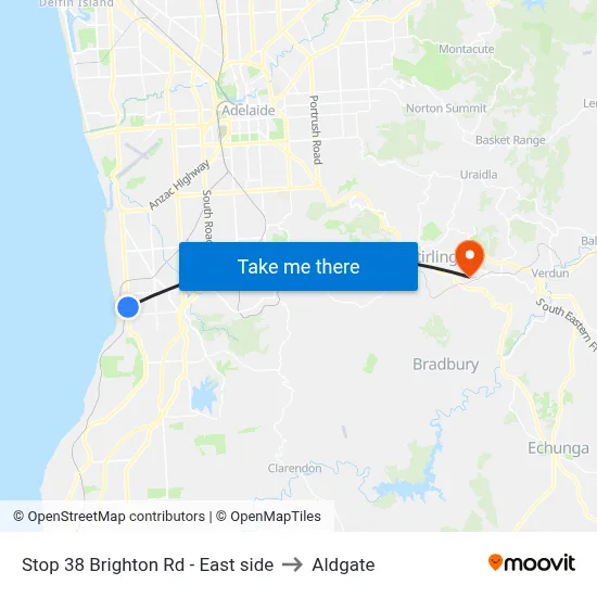 Stop 38 Brighton Rd - East side to Aldgate map