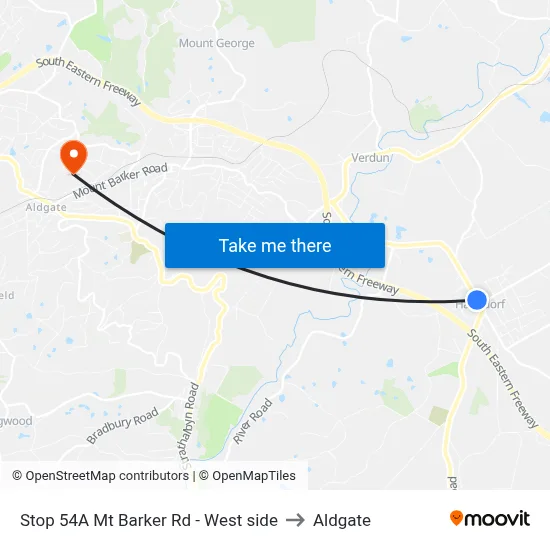 Stop 54A Mt Barker Rd - West side to Aldgate map