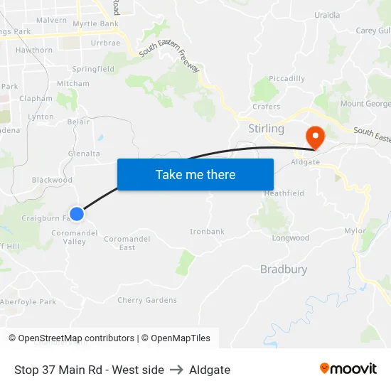 Stop 37 Main Rd - West side to Aldgate map