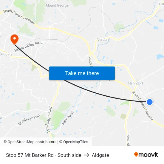 Stop 57 Mt Barker Rd - South side to Aldgate map