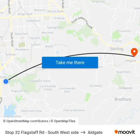 Stop 32 Flagstaff Rd - South West side to Aldgate map
