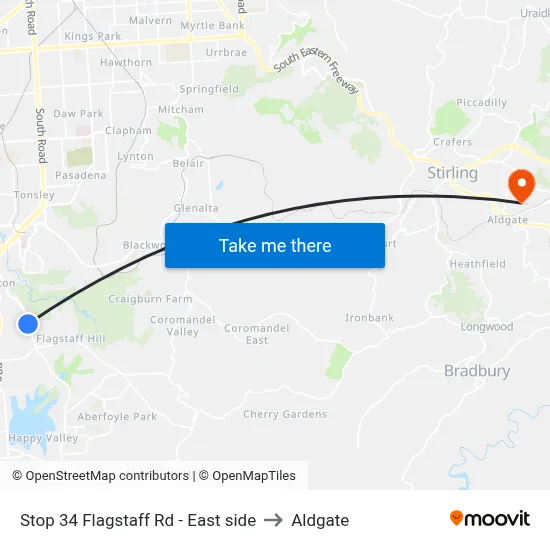 Stop 34 Flagstaff Rd - East side to Aldgate map