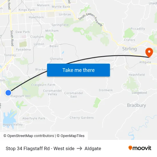 Stop 34 Flagstaff Rd - West side to Aldgate map