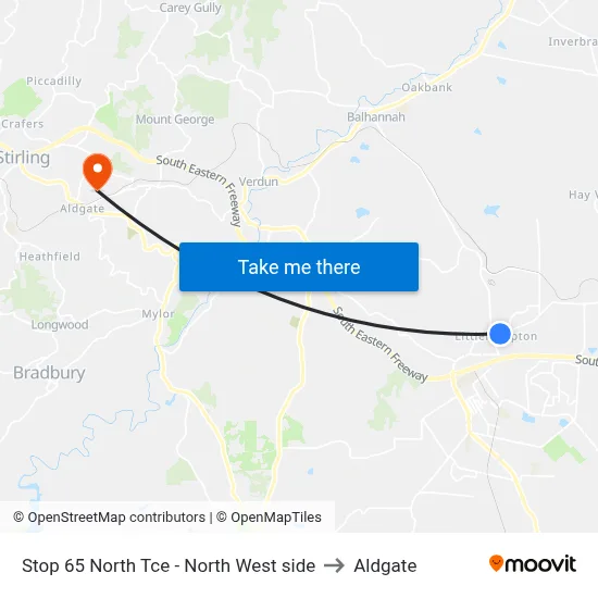Stop 65 North Tce - North West side to Aldgate map