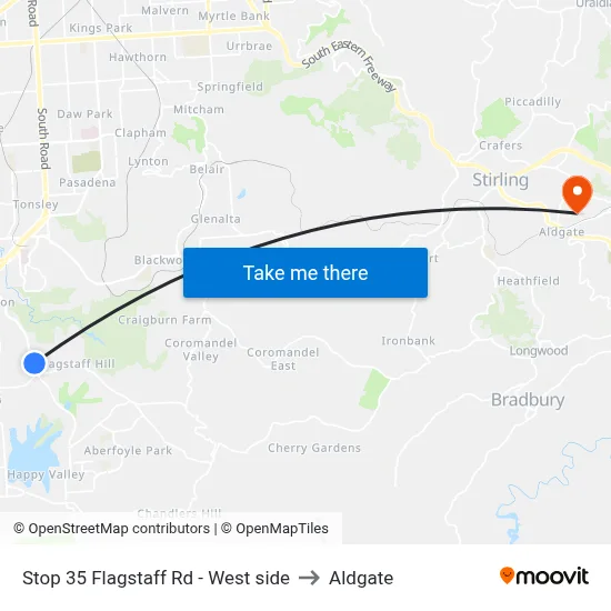Stop 35 Flagstaff Rd - West side to Aldgate map