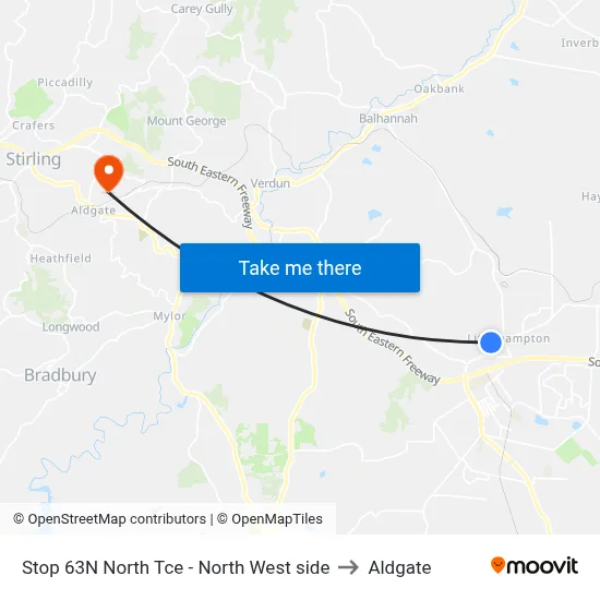 Stop 63N North Tce - North West side to Aldgate map