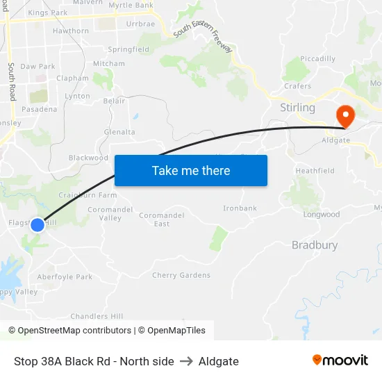Stop 38A Black Rd - North side to Aldgate map