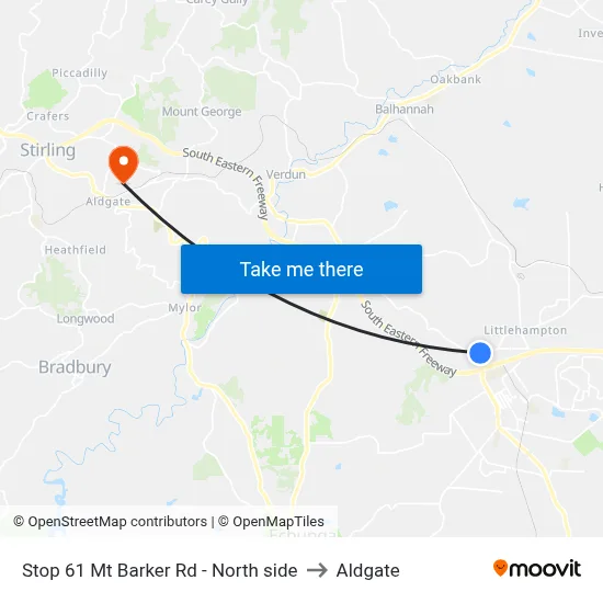 Stop 61 Mt Barker Rd - North side to Aldgate map