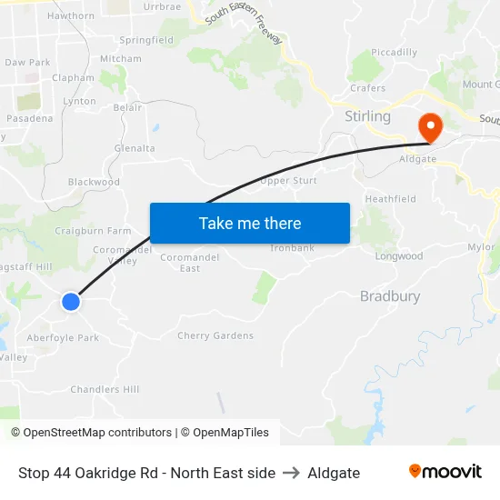 Stop 44 Oakridge Rd - North East side to Aldgate map