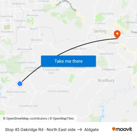 Stop 45 Oakridge Rd - North East side to Aldgate map
