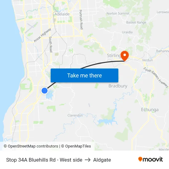 Stop 34A Bluehills Rd - West side to Aldgate map