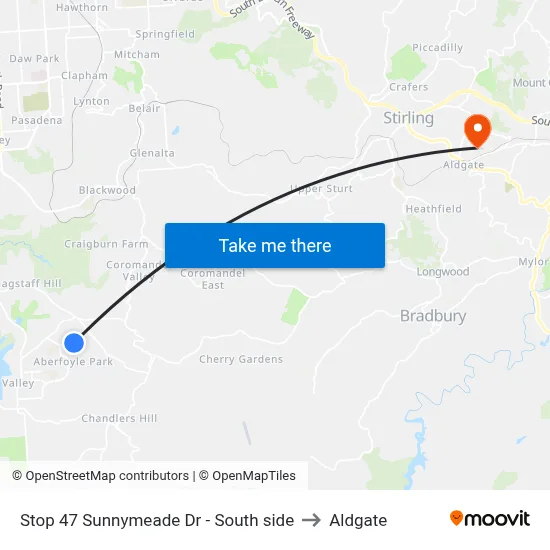 Stop 47 Sunnymeade Dr - South side to Aldgate map
