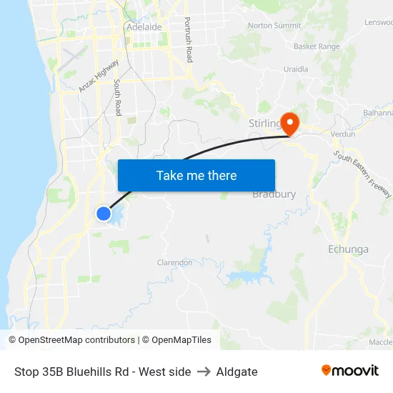Stop 35B Bluehills Rd - West side to Aldgate map