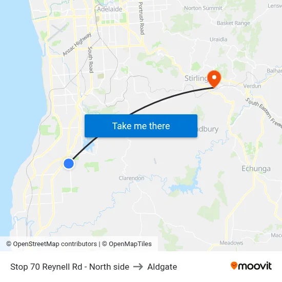 Stop 70 Reynell Rd - North side to Aldgate map