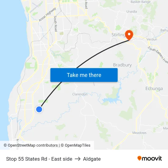 Stop 55 States Rd - East side to Aldgate map