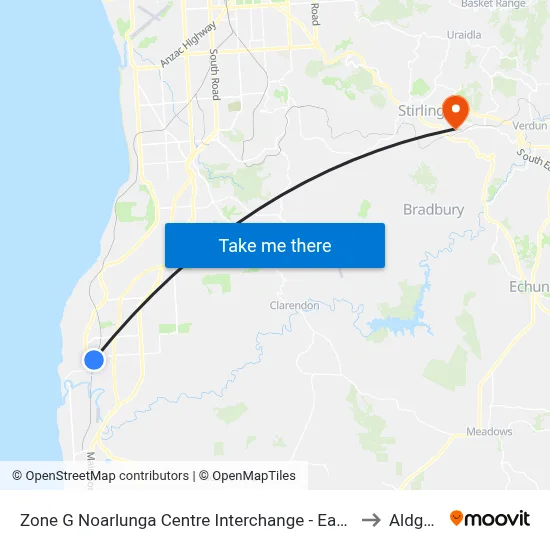 Zone G Noarlunga Centre Interchange - East side to Aldgate map