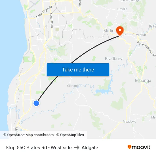 Stop 55C States Rd - West side to Aldgate map