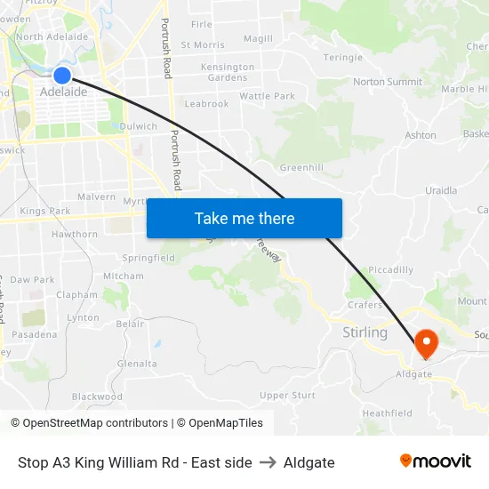 Stop A3 King William Rd - East side to Aldgate map
