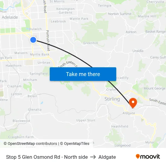 Stop 5 Glen Osmond Rd - North side to Aldgate map