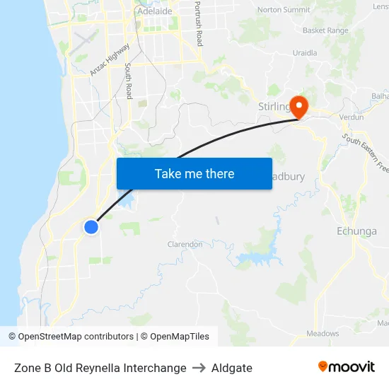 Zone B Old Reynella Interchange to Aldgate map
