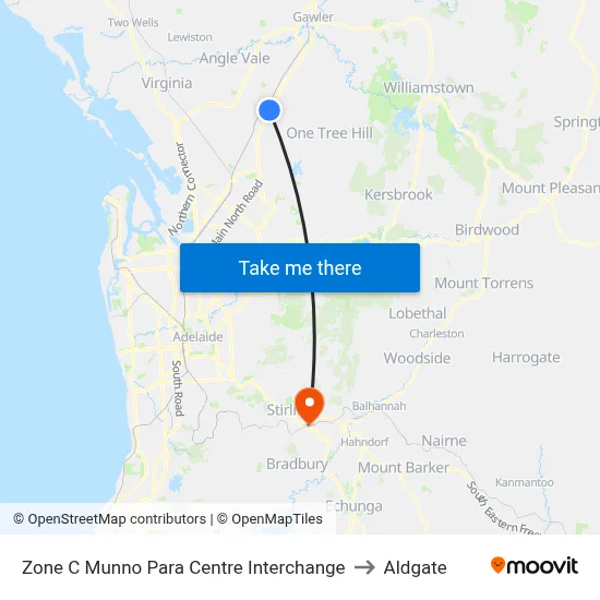 Zone C Munno Para Centre Interchange to Aldgate map