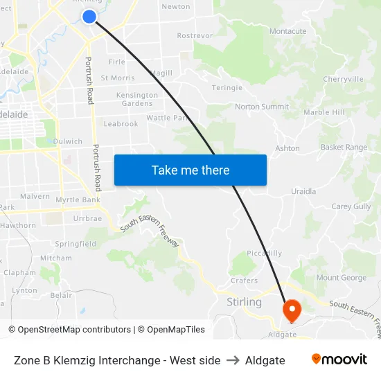 Zone B Klemzig Interchange - West side to Aldgate map