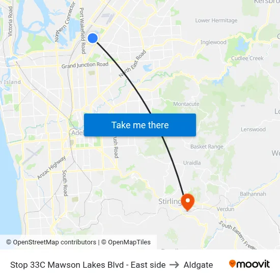 Stop 33C Mawson Lakes Blvd - East side to Aldgate map