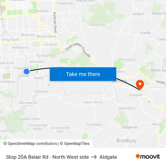 Stop 20A Belair Rd - North West side to Aldgate map